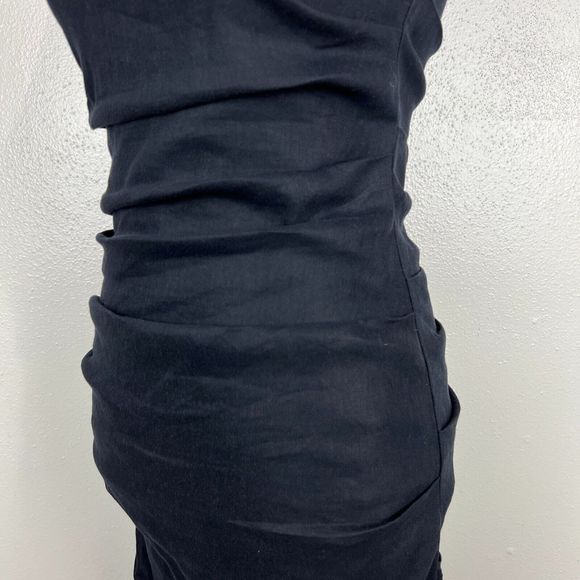 Nicole Miller Artelier Dress Women 4 Black Sleeveless Midi Drape Solid LBD Linen - Picture 10 of 14